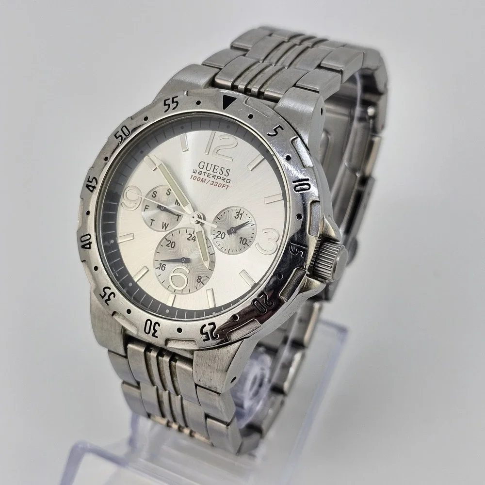 Guess Men's Watch 42MM Gray Dial Date Day Gray Bracelet Band 6.5